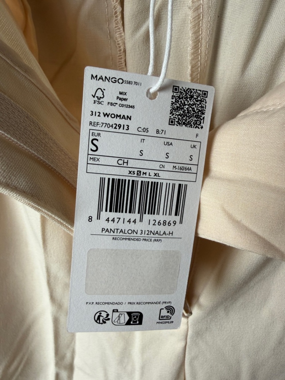 Mango Cream High-Rise Wide Trousers with Button Detail - Picture 5 of 5